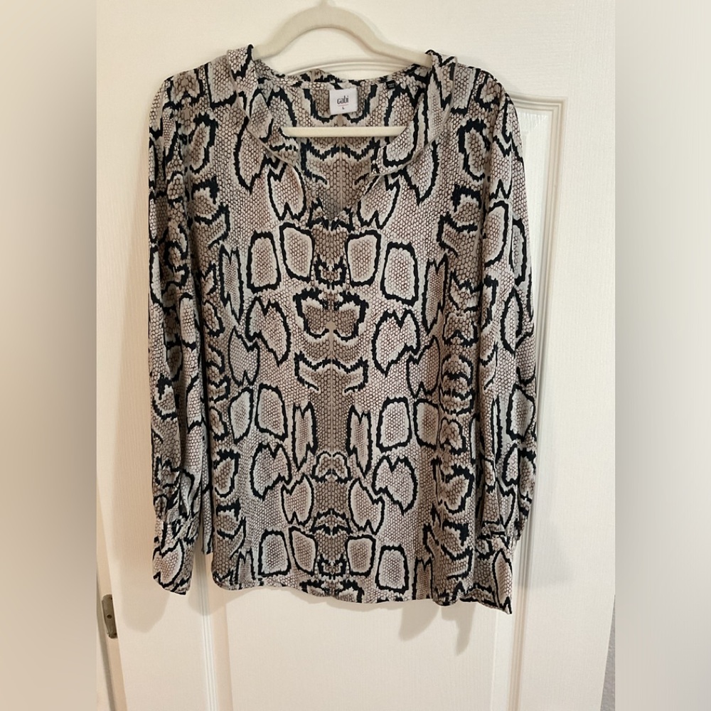 CAbi Python Print Long Sleeve Blouse in Black and… - image 1
